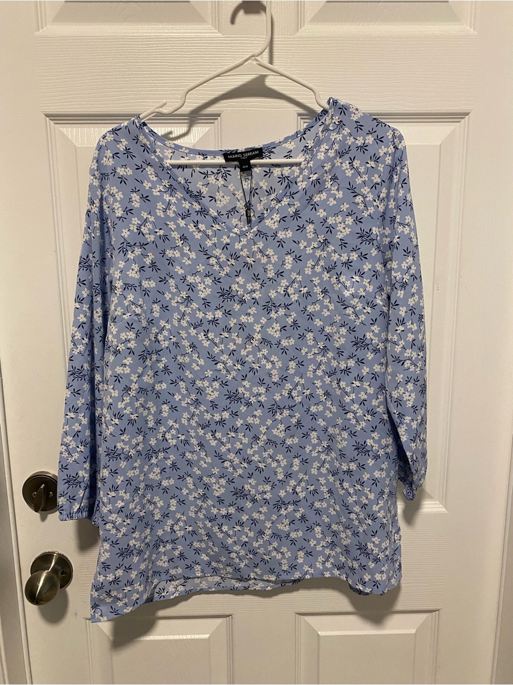 Mario Serrani Light Blue Floral V-Neck Blouse